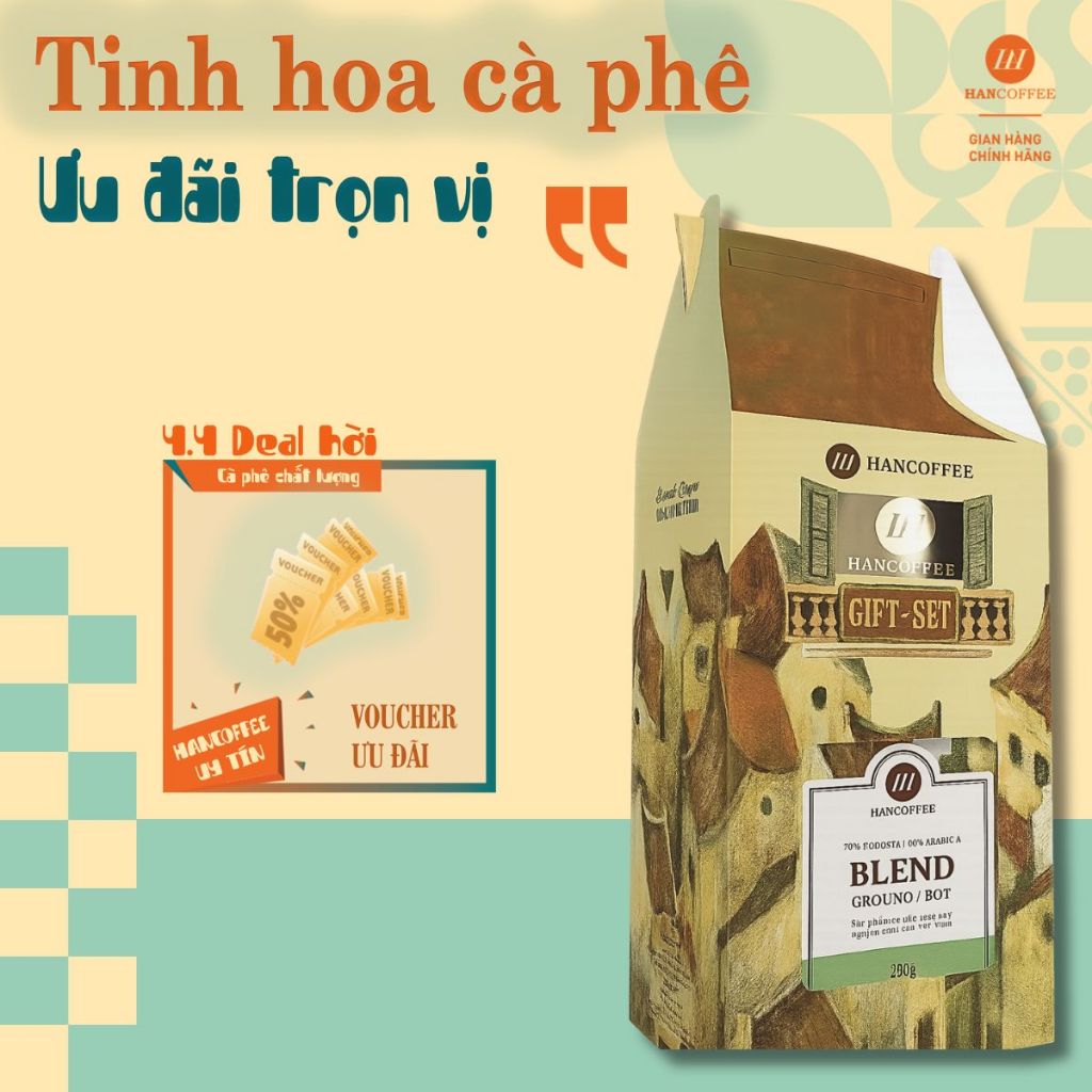 Cà Phê Rang Xay Gift Set Hancoffee Gồm Combo Cà phê Blend Túi 250gr + Phin cafe