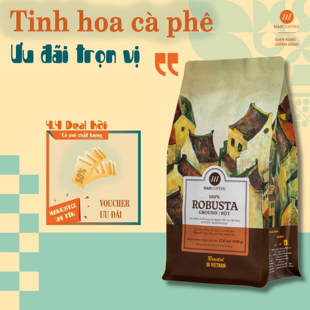 Cà phê rang xay pha phin Standard Robusta Ground HANCOFFEE dạng bột đậm vị nguyên chất