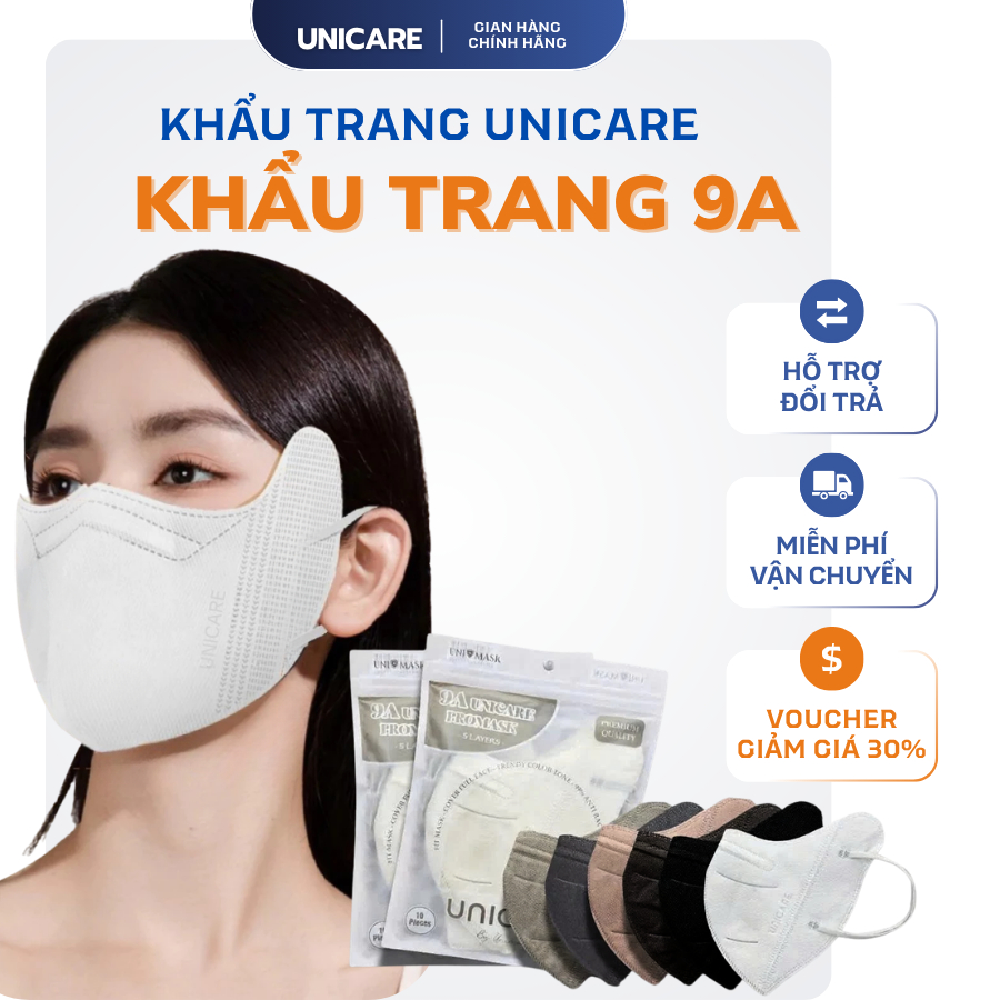 Khẩu Trang Unicare 9A Che Kín Mặt, Combo 200 Chiếc 9A Chống Nắng, Kháng Khuẩn Cam Kết Chính Hãng