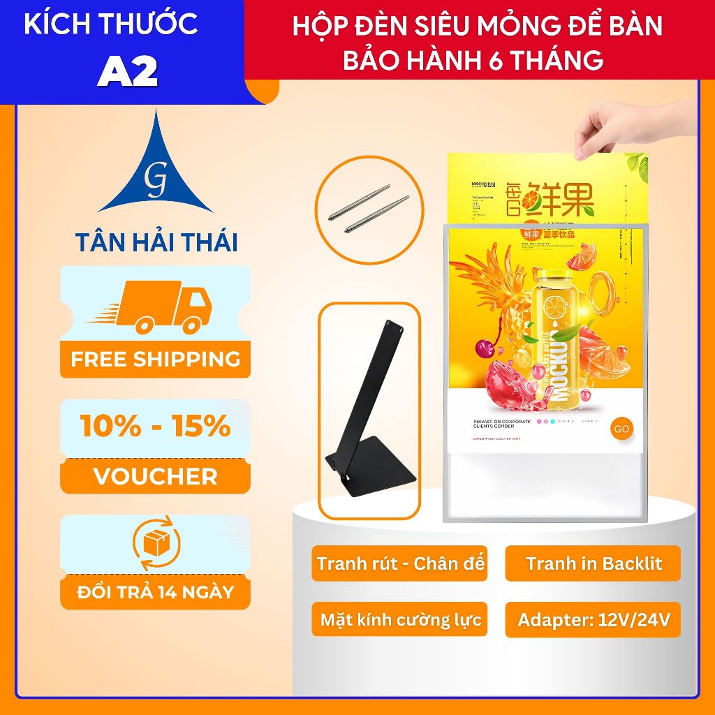 Bảng LED Quảng Cáo Menu A2 Để Bàn, Mặt Kính Cường Lực, Thay Menu Nhanh Chóng | Tân Hải Thái