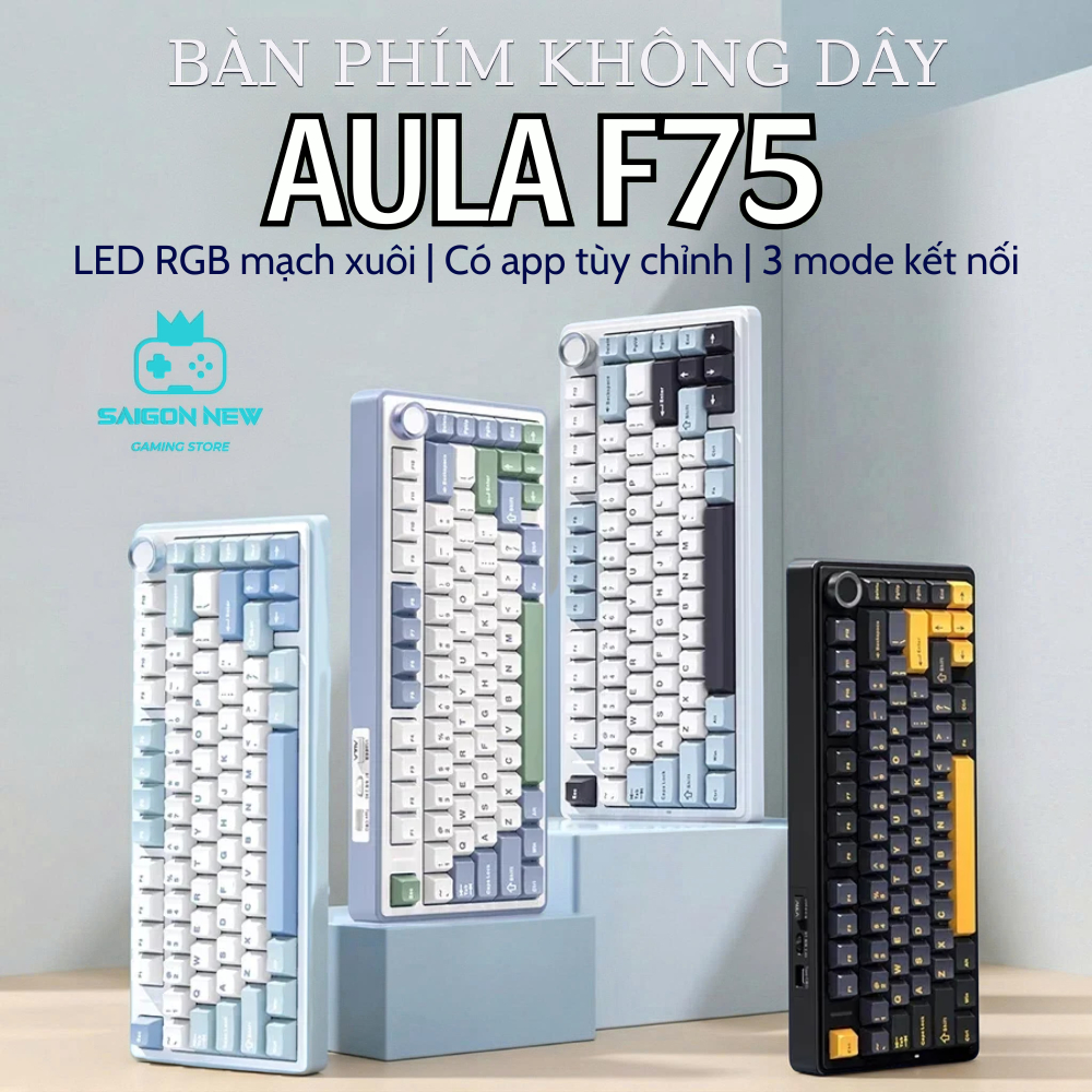 Bàn phím cơ không dây Aula F75 mạch xuôi - Hỗ trợ hotswap mạch 5pin - Có núm xoay tiện lợi | BigBuy360 - bigbuy360.vn