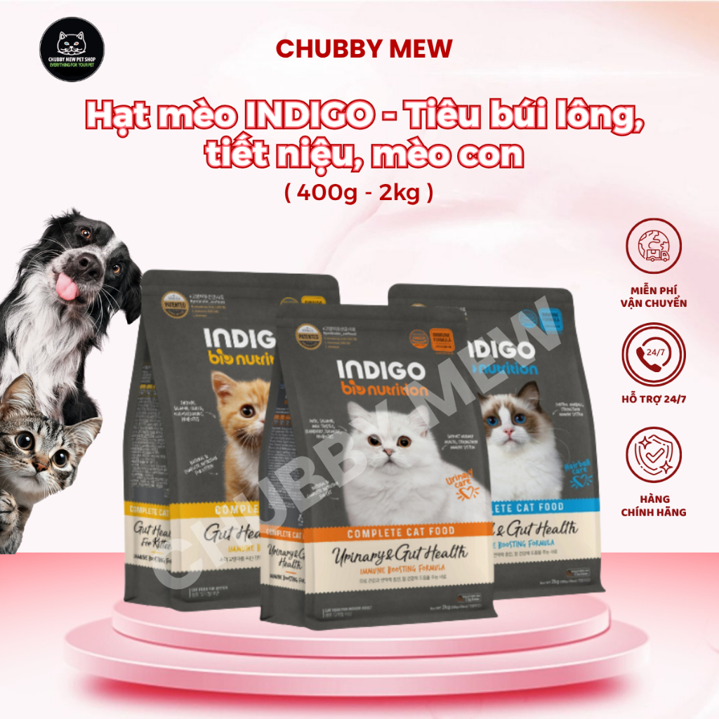 (INDIGO) Hạt mèo INDIGO 400g 2kg tiêu búi lông, tiết niệu, mèo con - Chubby Mew