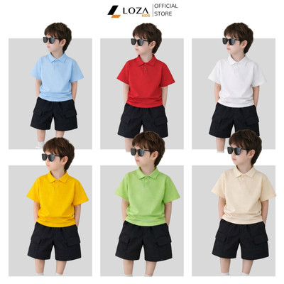 Bộ polo cho bé trai (gồm áo polo trơn+ quần đùi) chất thun cotton siez 15-40kg Loza Kids TP19