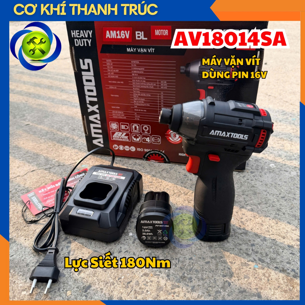Máy Vặn Vít Dùng Pin 16V Amaxtools AV18014SA Lực Siết 180Nm (2 Pin 2.0Ah, 1 Sạc)