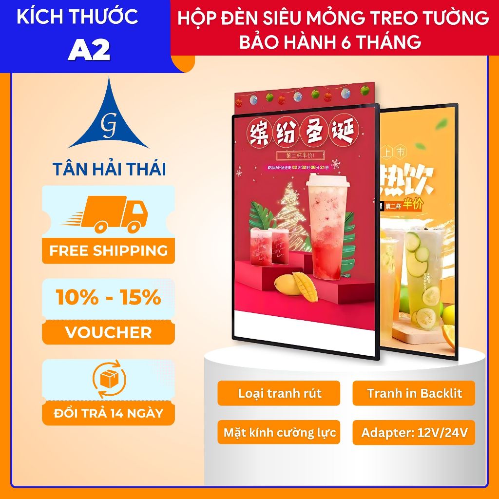 Bảng LED Quảng Cáo Menu A2 Treo Tường, Mặt Kính Cường Lực, Thay Menu Nhanh Chóng | Tân Hải Thái