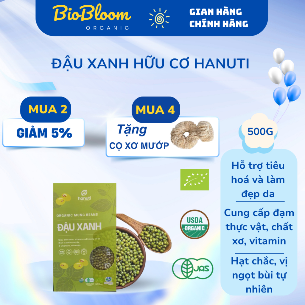 Đậu xanh hữu cơ Hanuti 500g