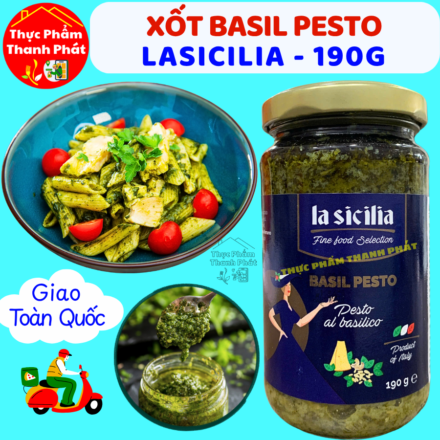 Sốt PESTO Húng Quế La Sicilia 190g Nhập Khẩu Ý Dùng Cho Mì Ý Pasta Pizza Salad, Spaghetti Sauce Thực