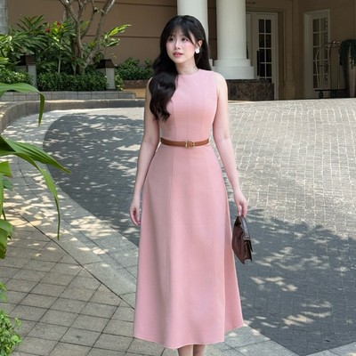 Đầm thiết kế dự tiệc hồng pastel dáng dài tối giản sang trọng Callene (L2604)