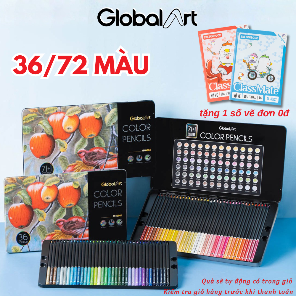 Màu Chì Hộp Thiếc 36 Màu Global Art Bút Chì Màu Gốc Dầu Màu Đậm Vẽ Tranh Tô Màu Thiết Kế Phác Thảo