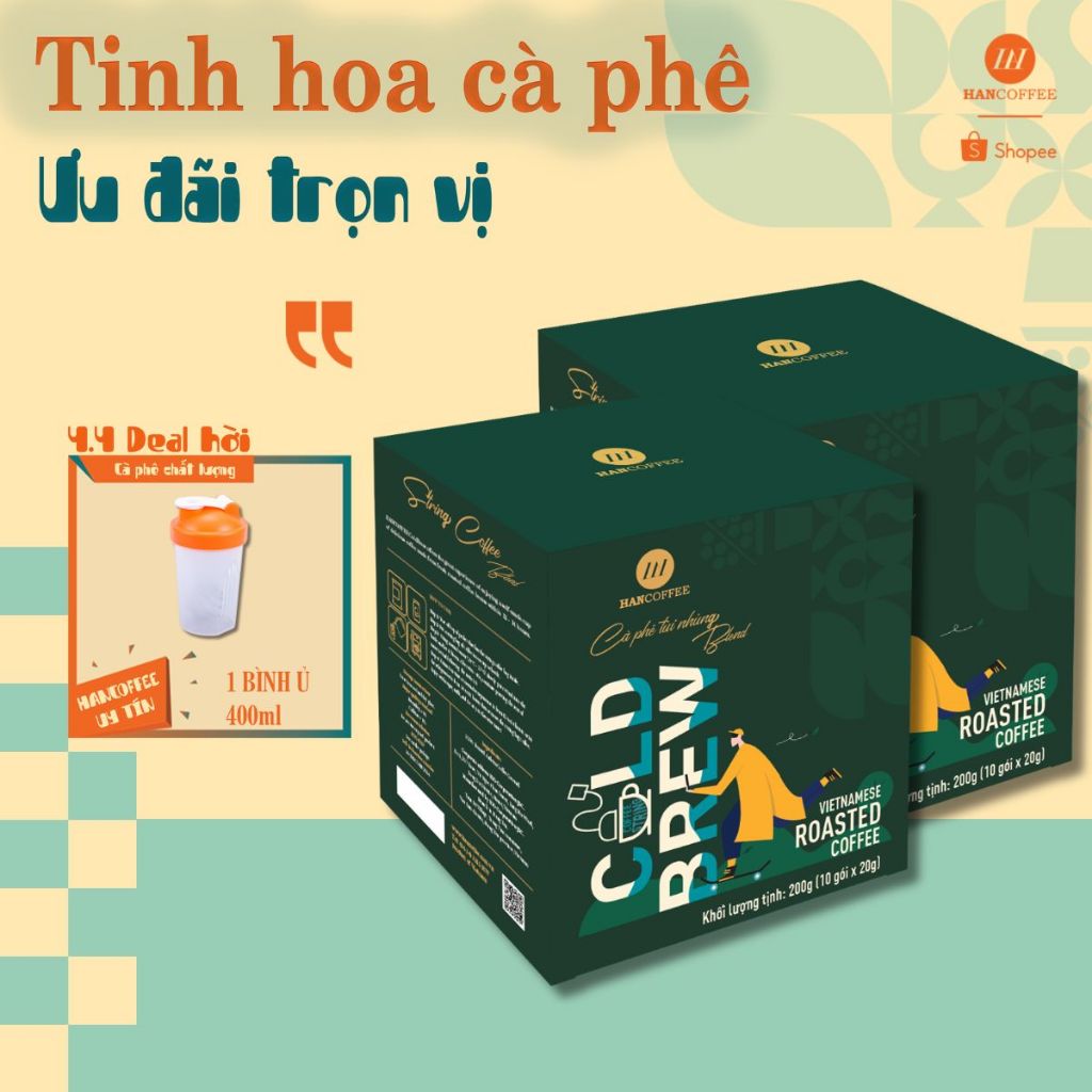Cà Phê Ủ Lạnh ColdBrew Blend 80% Robusta 20% Arabica HANCOFFEE Đậm Đắng Nguyên Bản Pha Chế Tiện Lợi
