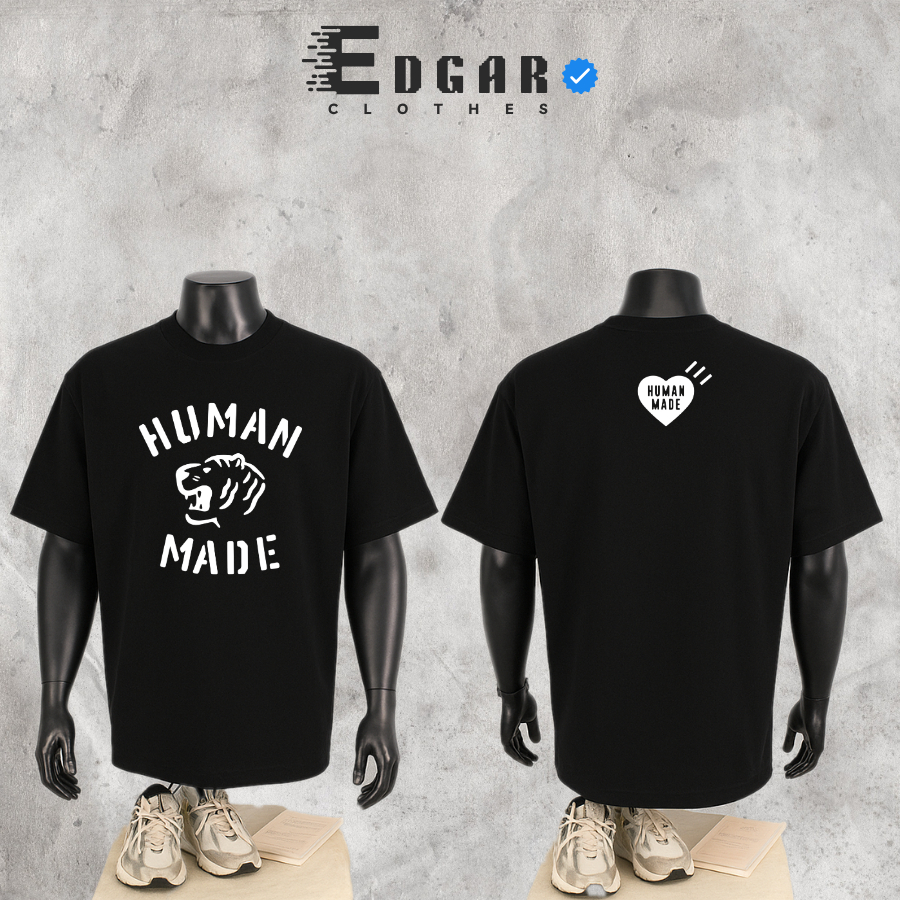 Áo Thun 𝘏𝘜𝘔𝘈𝘕 𝘔𝘈𝘋𝘌 In Hình Sắc Nét, Áo Thun Nam Nữ - Tshirt 𝘏𝘜𝘔𝘈𝘕 Unisex, Form Oversize, 260GSM  - M
