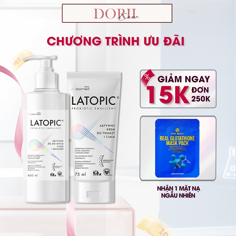 Latopic Gel tắm 400ml & Kem dưỡng ẩm làm dịu cho da dị ứng, kích ứng Latopic Face And Body Cream 75m