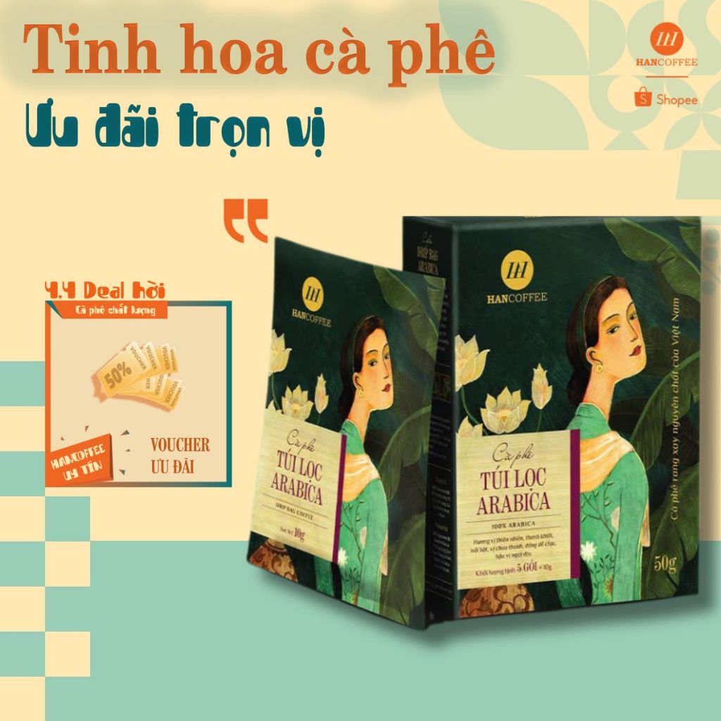 Cà Phê Phin Giấy ARABICA Cà Phê Phin Giấy Tiện Lợi Cà Phê Mộc, Rang Xay Nguyên Chất HANCOFFEE