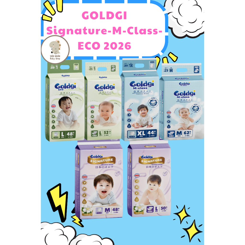 Tã Bỉm Goldgi Signature/Goldgi M-Class/Goldgi ECO, Goldgi Chuẩn Mực Dịu Êm phiên bản mới, đủ size dá