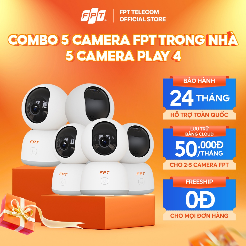 Combo 5 Camera FPT Trong Nhà Play 4 - Lưu Trữ Bằng Cloud Bảo Mật - Chính Hãng