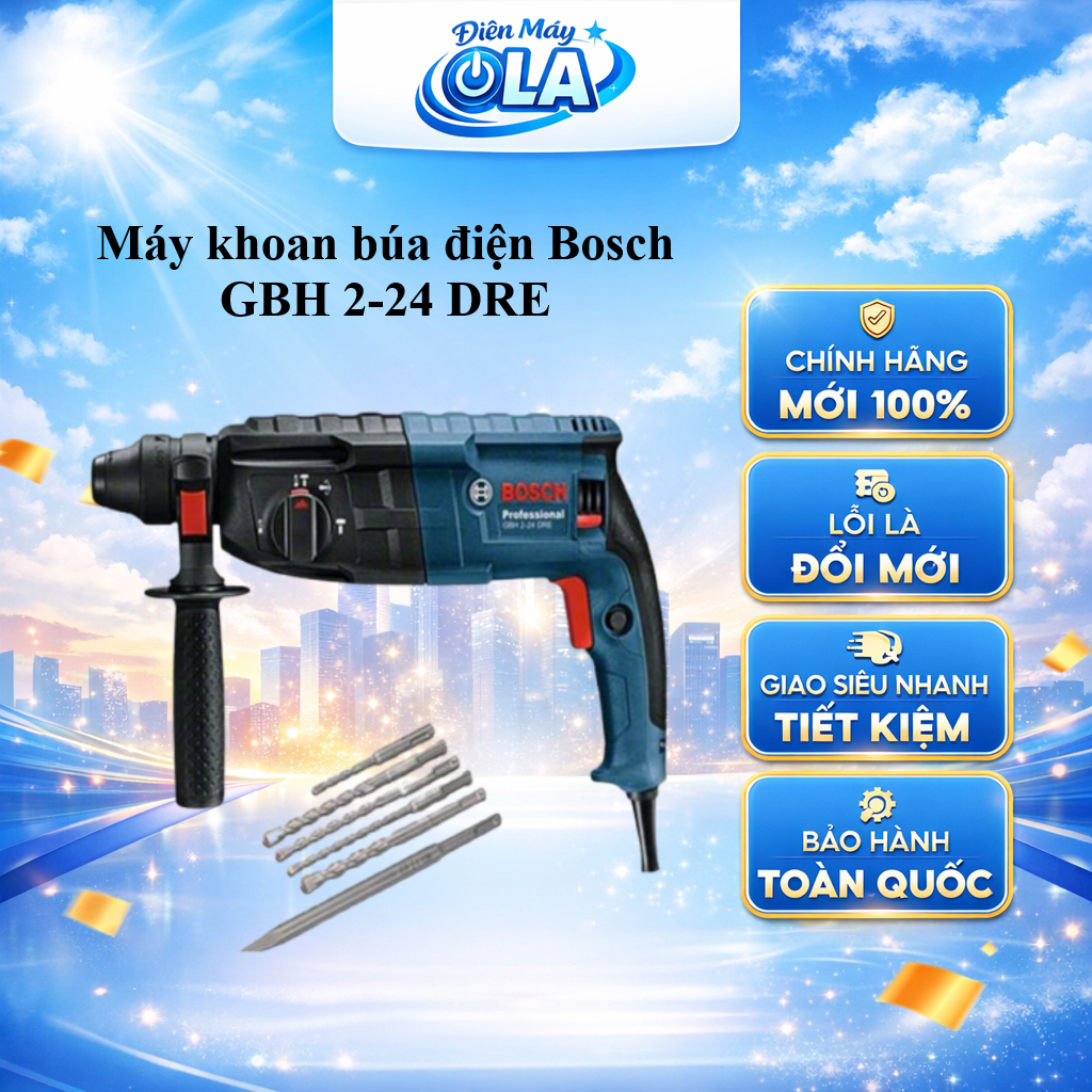 Máy khoan búa Bosch GBH 2-24 DRE - Công suất mạnh mẽ, đầu kẹp SDS Plus