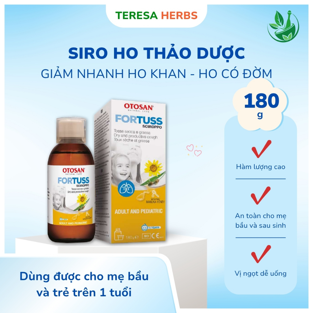 Siro Ho Cho Bé Otosan Fortuss Vị Mật Ong Ngọt Giảm Ho Khan, Đau Rát, Tan Đờm Chai 180g