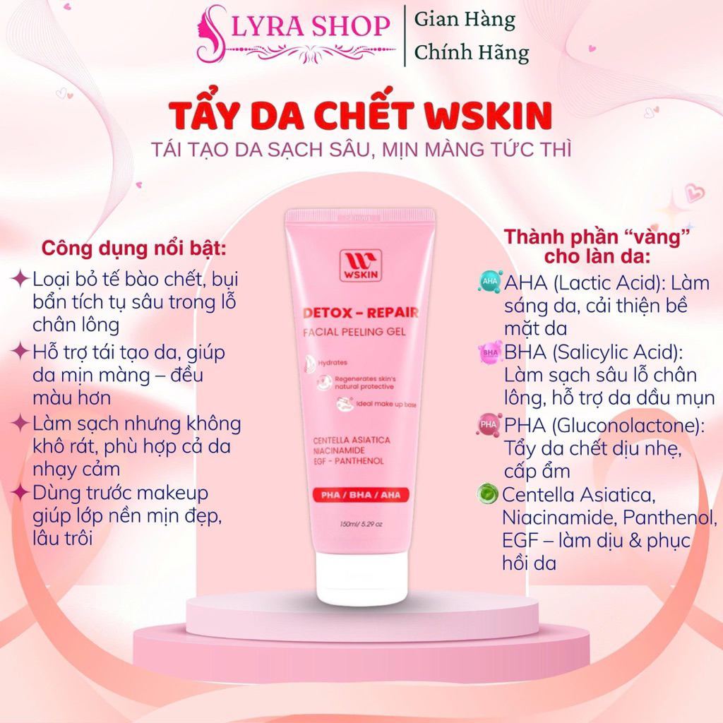 TẨY DA CHẾT  WSKIN ( hồng) – TÁI TẠO DA SẠCH SÂU, MỊN MÀNG TỨC THÌ  [ Hàng chính hãng -có tem phụ ]