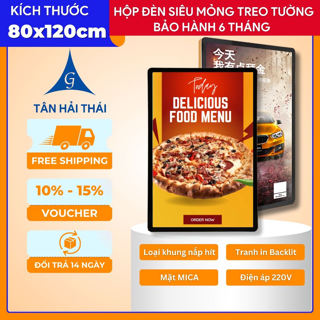 Khung Tranh Điện, Hộp Đèn Nắp Hít 80x120cm Treo Tường Làm Menu, Poster Quảng Cáo | Tân Hải Thái