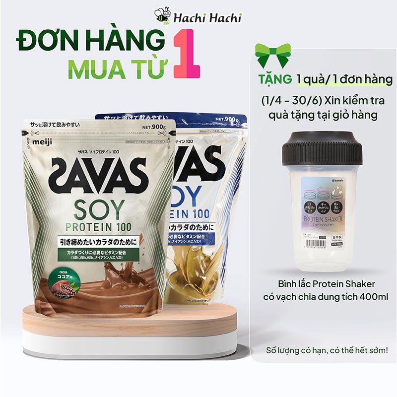 TPBS: Bột Protein thực vật Meiji vị Cacao / vị trà sữa 900g, bổ sung Vitamin B1, B2, B6, Niacin, Vit