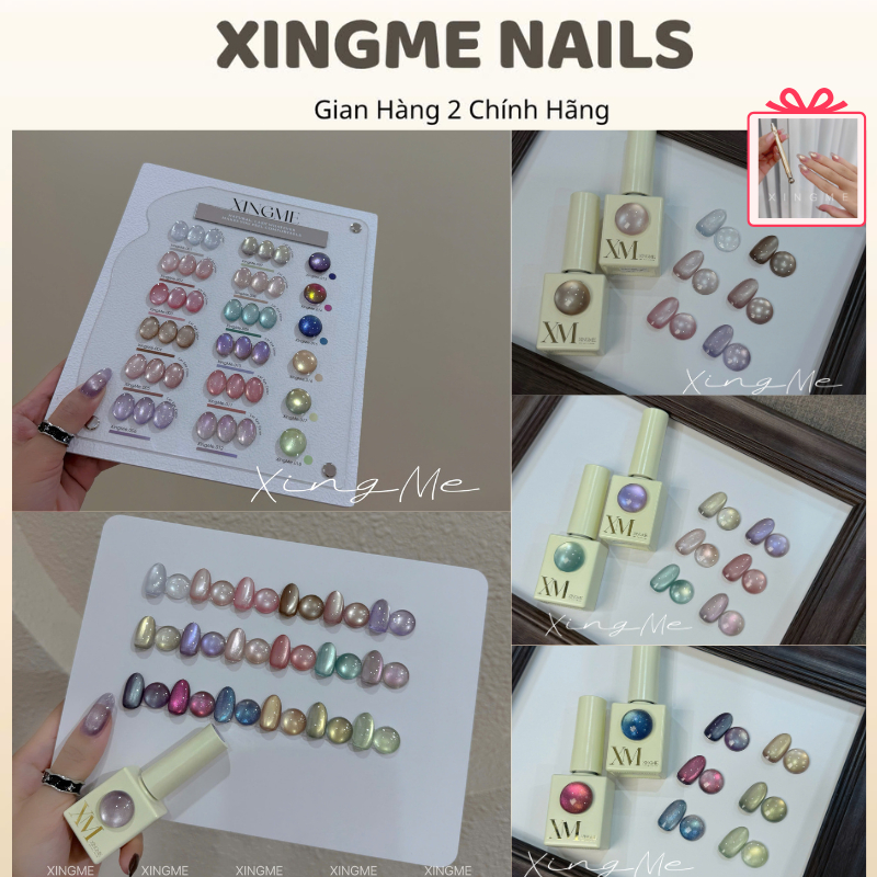 [TẶNG 1 NC 2 ĐẦU BI TRÒN] Sơn mắt mèo cực quang Saphire đa sắc màu set 18 chai 15ml XINGME [XINGME.N
