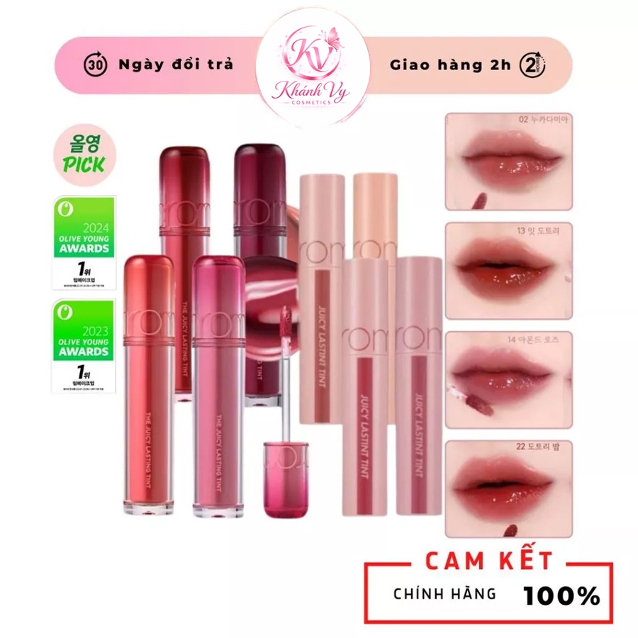 [ Full Bảng Màu] Son Tint Bóng Romand Juicy Lasting Tint màu 1-39 cũ, màu 1-30 mẫu mới