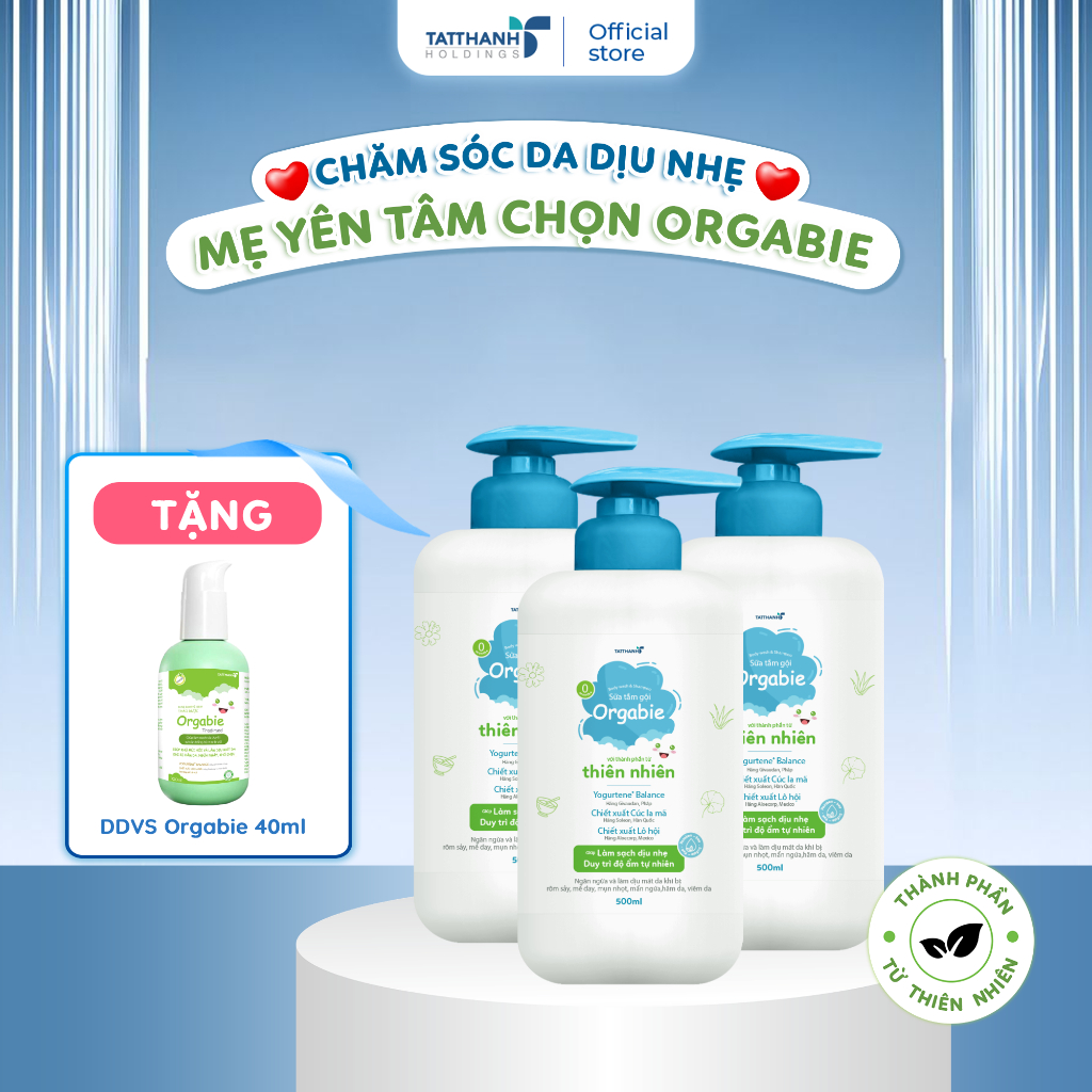 Combo 3 Sữa Tắm Gội Orgabie - Làm Sạch Dịu Nhẹ, Nuôi Dưỡng, Bảo Vệ Da và Tóc Bé Vượt Trội