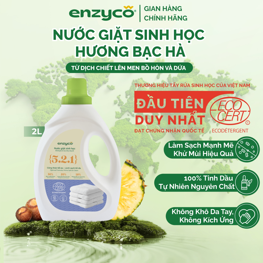 Nước Tẩy Rửa Sinh Học ENZYCO Từ Bồ Hòn Và Dứa Đạt Chứng Nhận ECODETERGENT-ECOCERT, An Toàn Cho Da