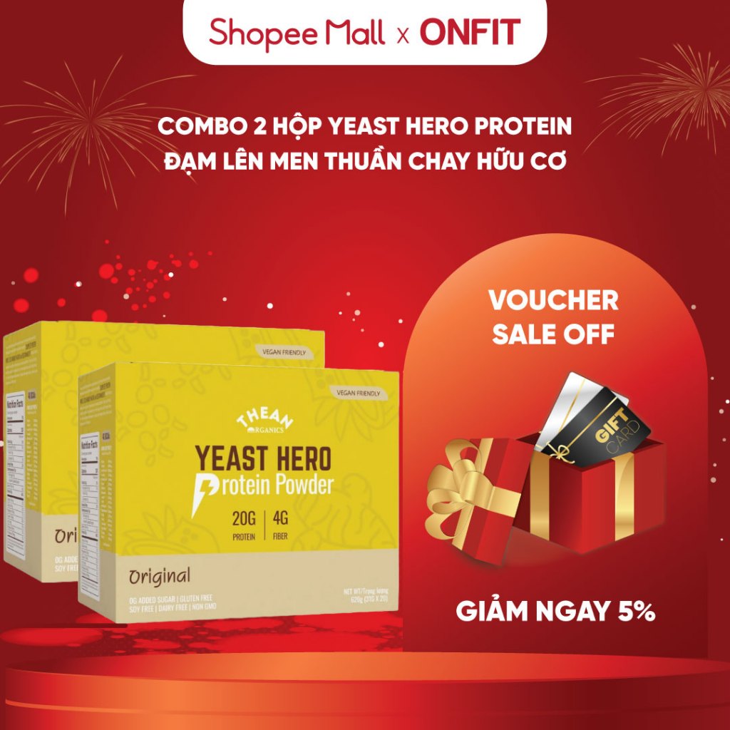 Combo 2 Hộp Yeast Hero Protein (20 Gói / Hộp) Bổ Sung Đạm Lên Men Thuần Chay, Hữu Cơ An Toàn