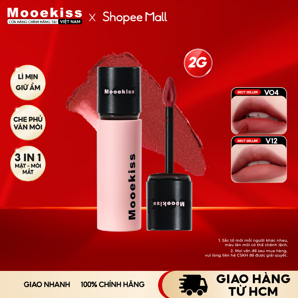 Son lì Mooekiss Lip Creamy Matte giúp tăng tone màu da, dịu nhẹ và dễ sử dụng V01 2g | BigBuy360 - bigbuy360.vn