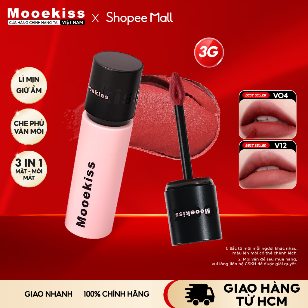 Son lì Mooekiss kết cấu lì mềm mại dưỡng ẩm nhẹ thoáng khí hiệu ứng trang điểm lâu trôi V01 3g | BigBuy360 - bigbuy360.vn