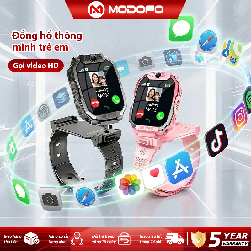 Đồng Hồ Thông Minh Trẻ Em KIUMO, 4G Video Call, GPS, Camera Kép, Trò Chơi, SOS, Cài App