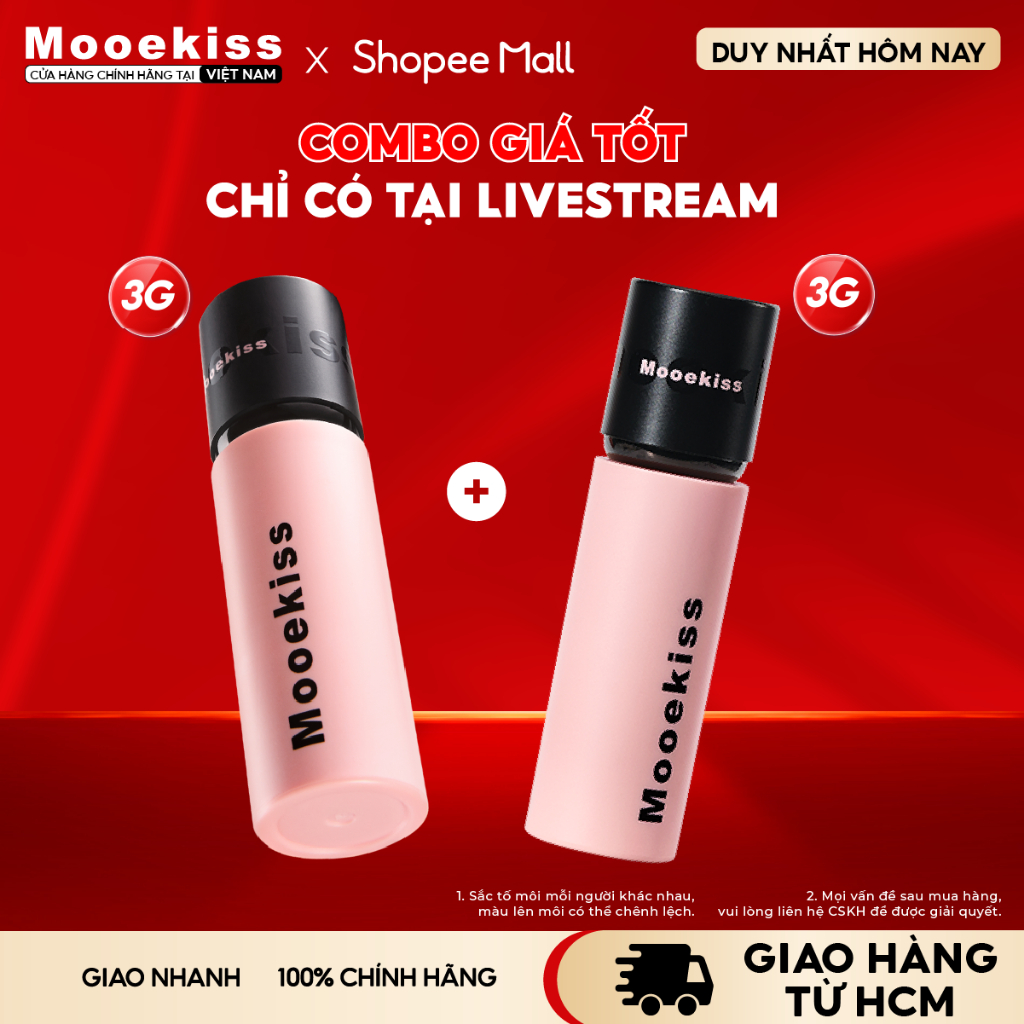 [KOL] Combo Son Môi Lì Mooekiss Giúp Giảm Tình Trạng Môi Xỉn Màu Phù hợp Với Tone da Vàng Làm Sáng Tone Da 3gx2 V01 | BigBuy360 - bigbuy360.vn