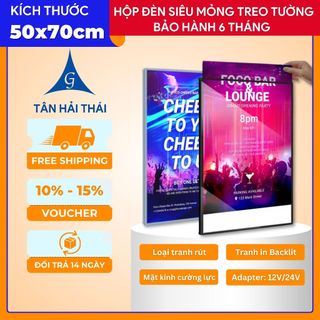 Hộp Đèn Siêu Mỏng Tranh Rút 50x70cm Treo Tường Dùng Decor, Quảng Cáo Cửa Hàng | Tân Hải Thái