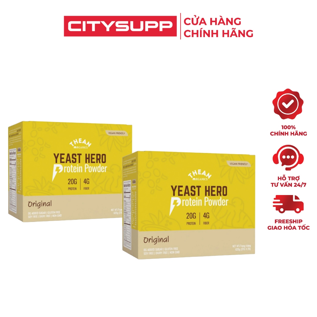 Yeast Hero Protein Combo 2 Hộp (20 Gói x Hộp) Đạm Hữu Cơ Thuần Chay, Hương Vị Dừa