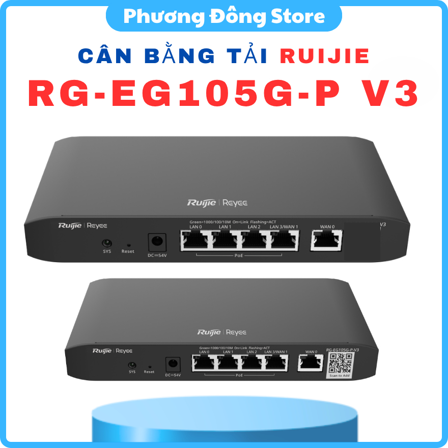 CÂN BẰNG TẢI RUIJIE RG-EG105G-P V3 - 5 cổng Cổng Gateway Gigabit, Hỗ trợ tối đa 2 liên kết WAN, 100 