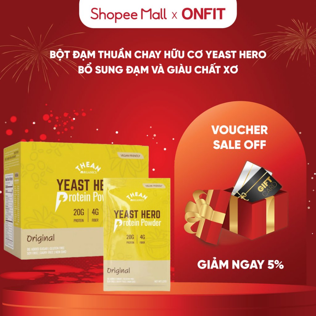 Bột đạm Yeast Hero Protein Hộp 620g (20 gói x 31g) The An Organics, Bột Đạm Lên Men Thuần Chay