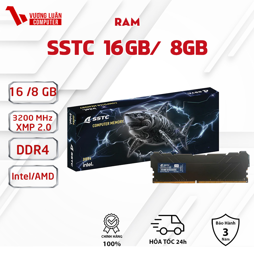 Ram 16GB/ 8GB  Bus 3200MHz SSTC có tản nhiệt - Chính hãng lắp được Intel & AMD