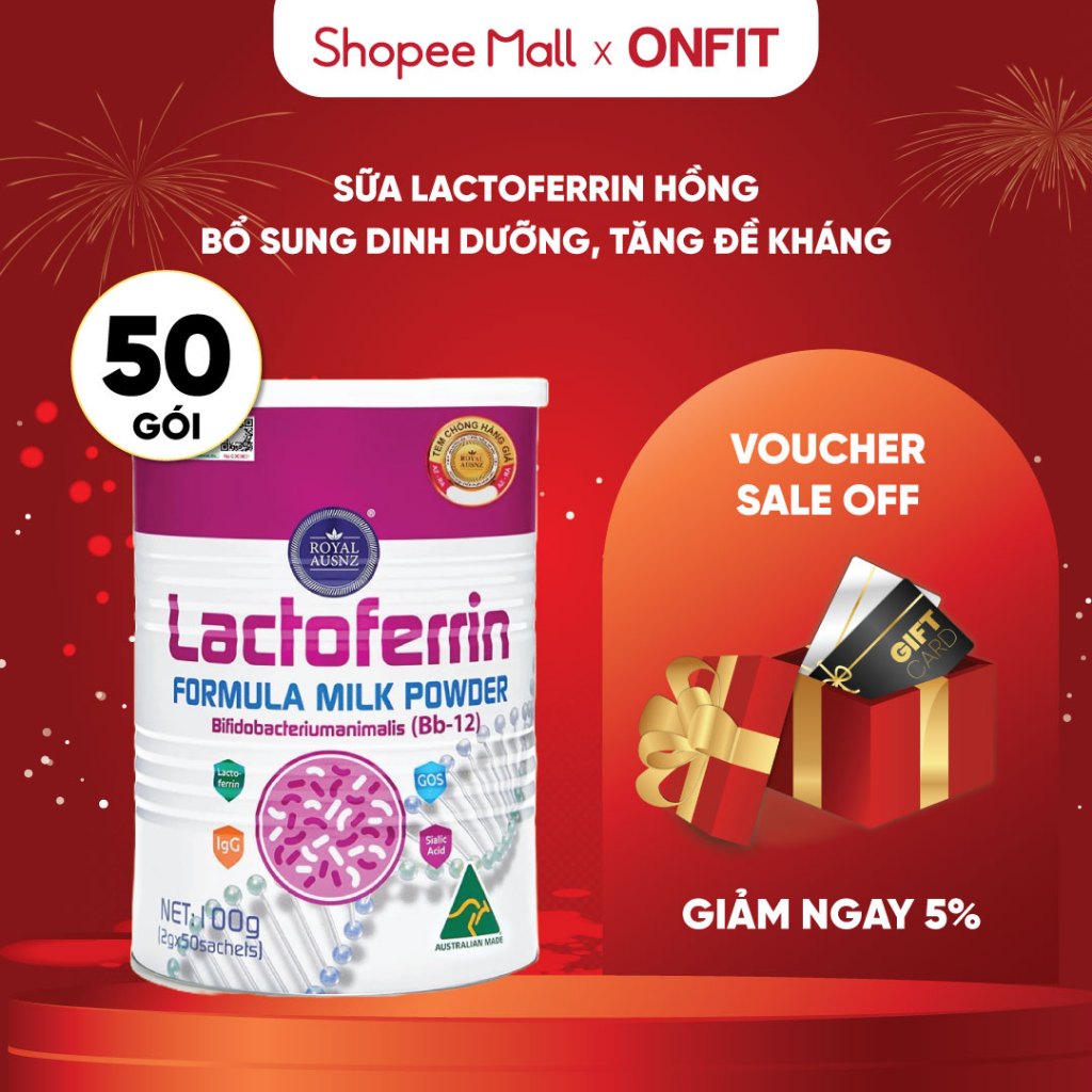 Sữa Lactoferrin Hồng Hoàng Gia Úc Royal Ausnz (Hộp 50 gói x 2g) Tăng Sức Đề Kháng Cho Bé | ONFIT