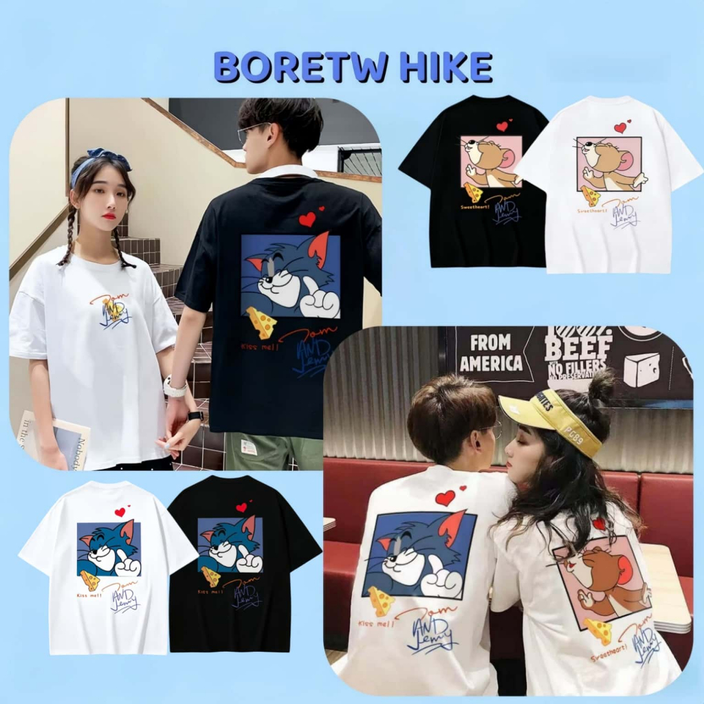 Áo thun Tom and Jerry cặp đôi, áo thun in hình hoạt hình Tom & Jerry nam nữ, áo thun cotton rộng rãi