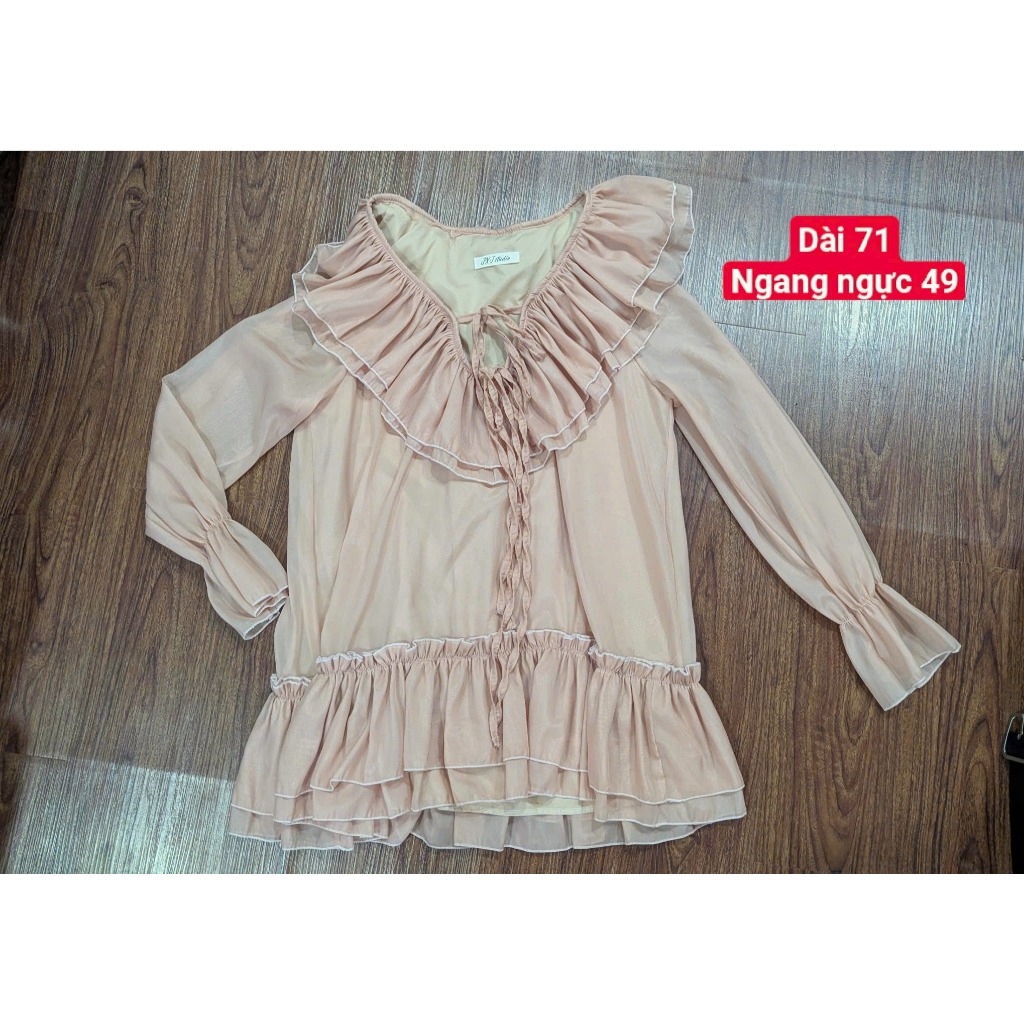 Đầm nữ kiểu voan dài tay cổ bèo tà xòe lolita hàng si thanh lý, đầm cổ v bèo nữ desgin secondhand