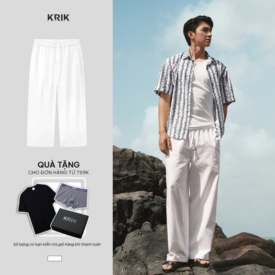 [KRIK x Bình An] Quần Jogger Kaki Nam KRIK Form Loose Chất Cotton Ống Suông Rộng Thoáng Khí Cạp Chun QK6583