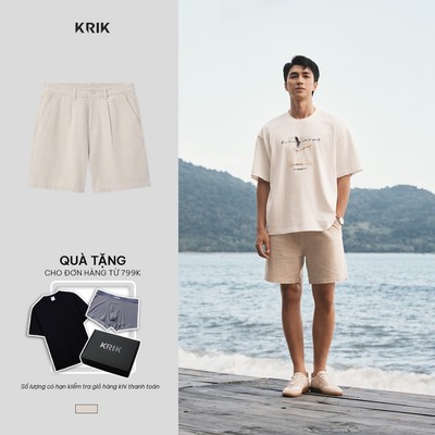 [KRIK x Bình An] Quần Short Nam KRIK Form Classic Cạp Chun Sau Thoải Mái Chất Cotton Linen Mềm Mại QS8182