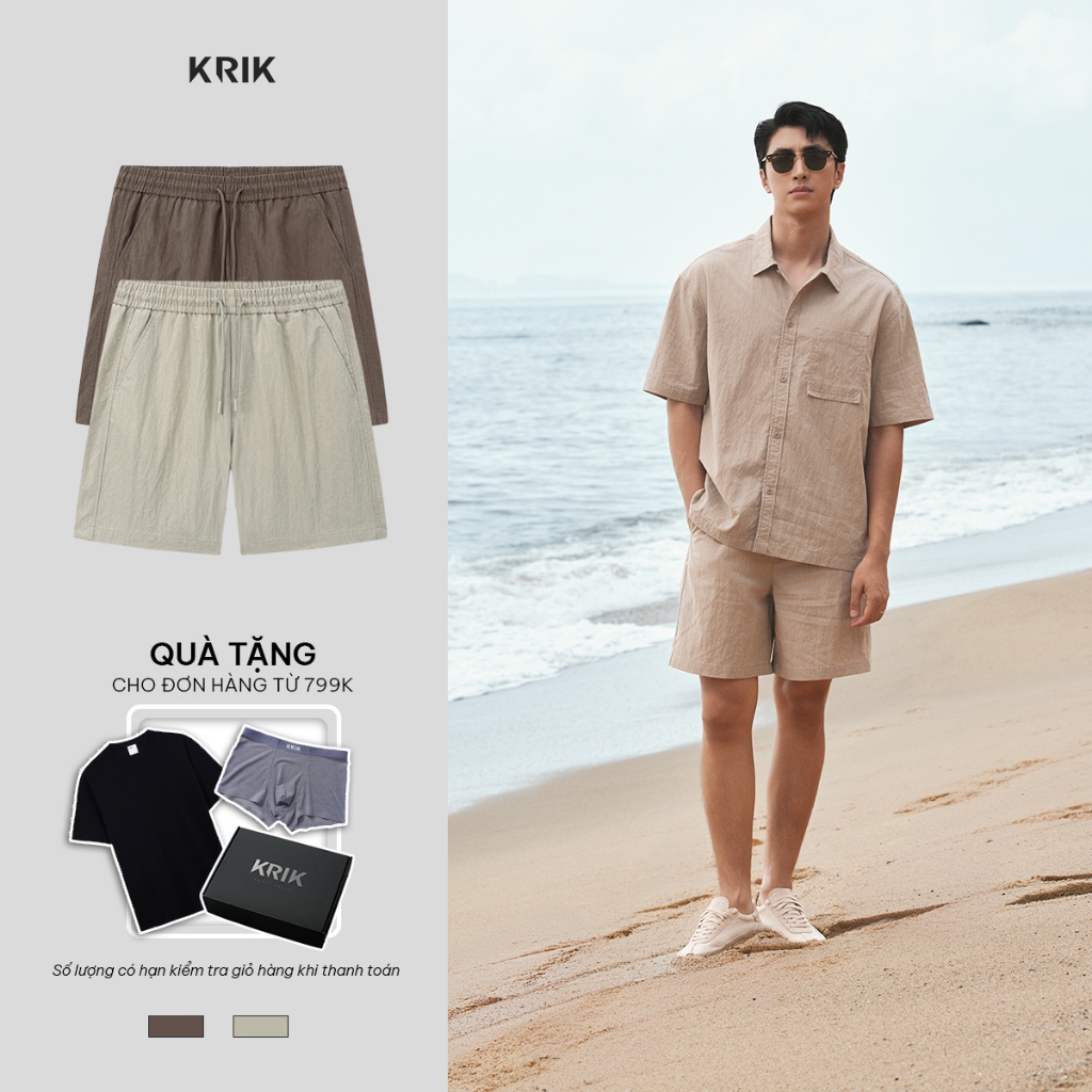 [KRIK x Bình An] Quần Short Nam KRIK Form Classic Chất Liệu Cotton Mềm Mại  Ống Rộng Cạp Chun Thoải 