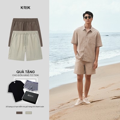 [KRIK x Bình An] Quần Short Nam KRIK Form Classic Chất Liệu Cotton Mềm Mại  Ống Rộng Cạp Chun Thoải Mái QS8191