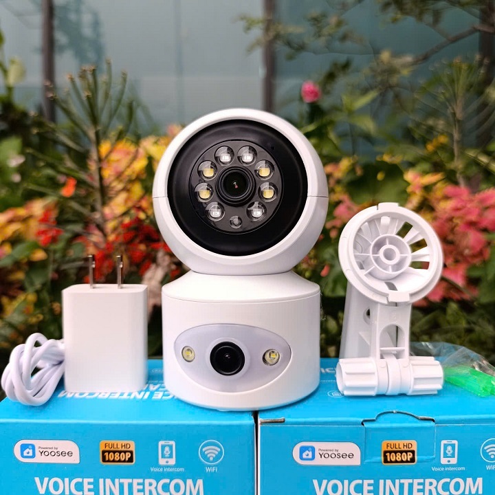 Camera 2 mắt trong nhà yoosee 09B, quay 360 độ, đàm thoại, cảnh báo, báo động, có màu ban đêm