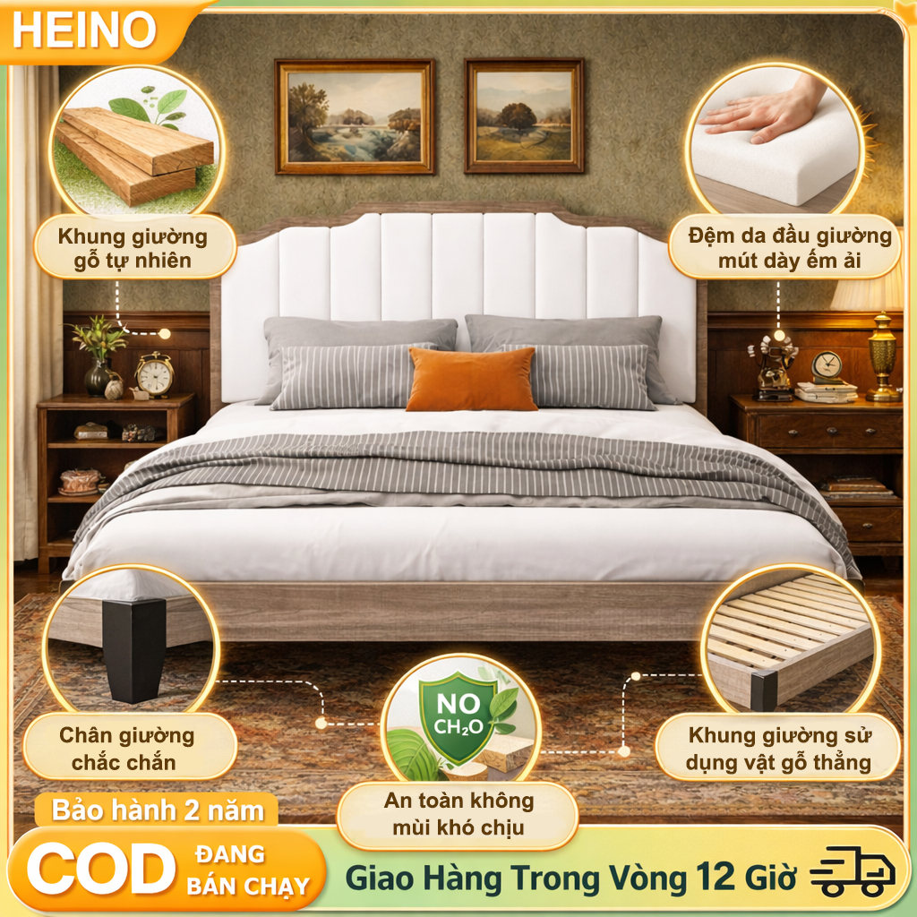 Giường Nỉ Bọc Gỗ 1m8 Phong Cách Tân Cổ Điển Cao CấpDễ Vệ Sinh Và Miễn Phí Vận Chuyển Cho Phòng Ngủ | BigBuy360 - bigbuy360.vn