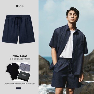 [KRIK x Bình An] Quần Short Jean Nam KRIK Form Classic Ống Rộng Dệt Jacquard Dây Rút Trẻ Trung QS8203