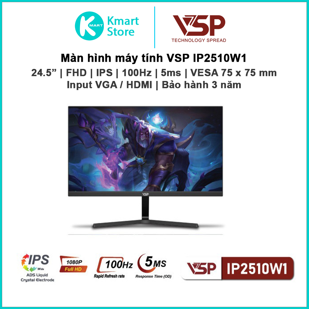Màn hình máy tính VSP IP2510W1 | 24.5" / FHD / IPS / 100Hz / 5ms / Input VGA + HDMI | Bảo hành 3 năm