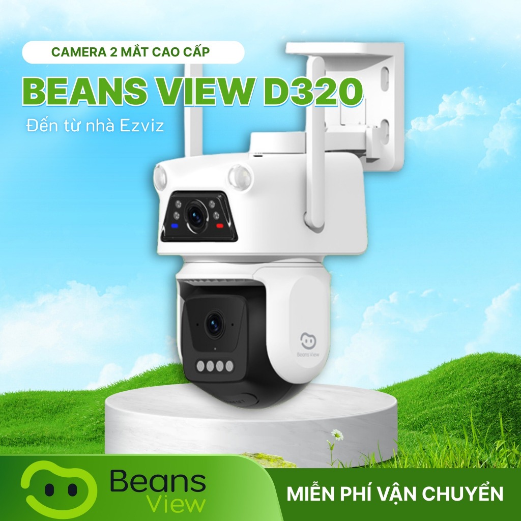 Camera Wifi BeansView 2 Mắt D320 (3MP+3MP)/(5MP+5MP) Ngoài Trời, Xem 2 Khung Hình, Xoay 360 Độ, Full